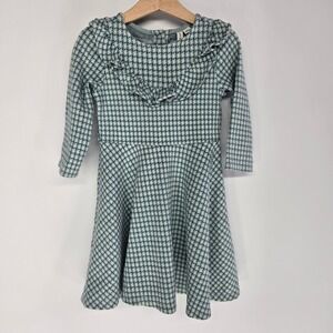 Janie and Jack Dress Girls 6 Green Houndstooth Ruffle Collar Long Sleeve Knit